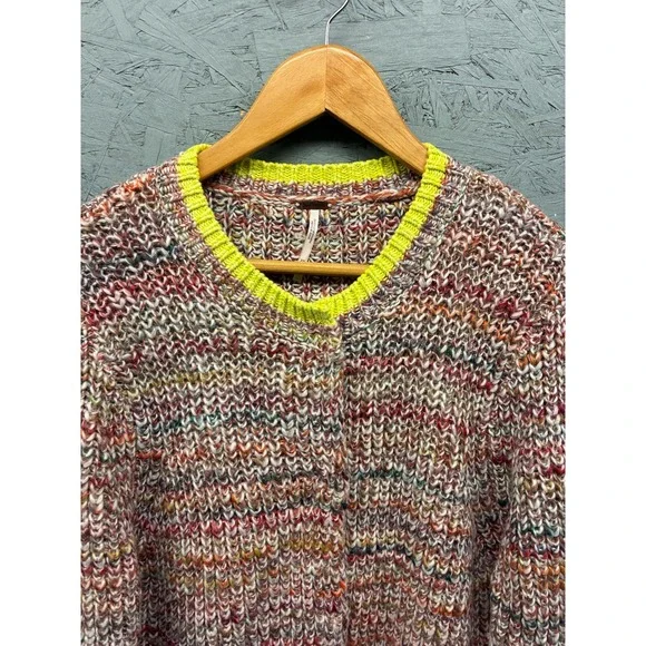 Free People Cardigan Women’s Multi Knit Wool Blend Pullover Neon Trim XS NWT